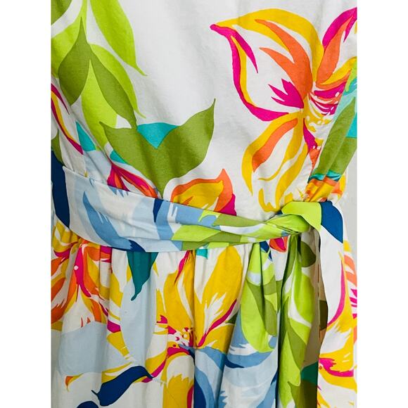 Tahari Tropical Floral Tiered Tie Back Midi Dress - Picture 6 of 10
